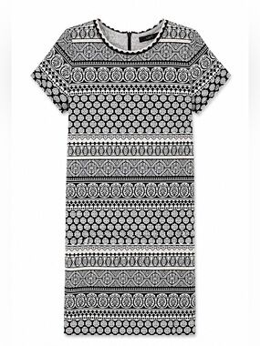 LOFT BLACK AND OFF-WHITE MINI DRESS WITH ZIP BACK